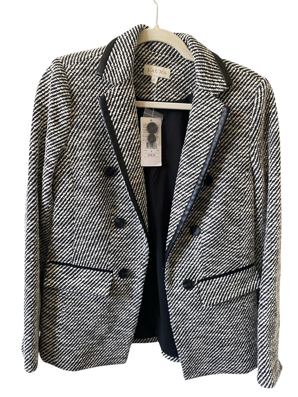 NWT LAURA Black & Cream Tweed Herringbone Double-Breasted Tailored Blazer 6